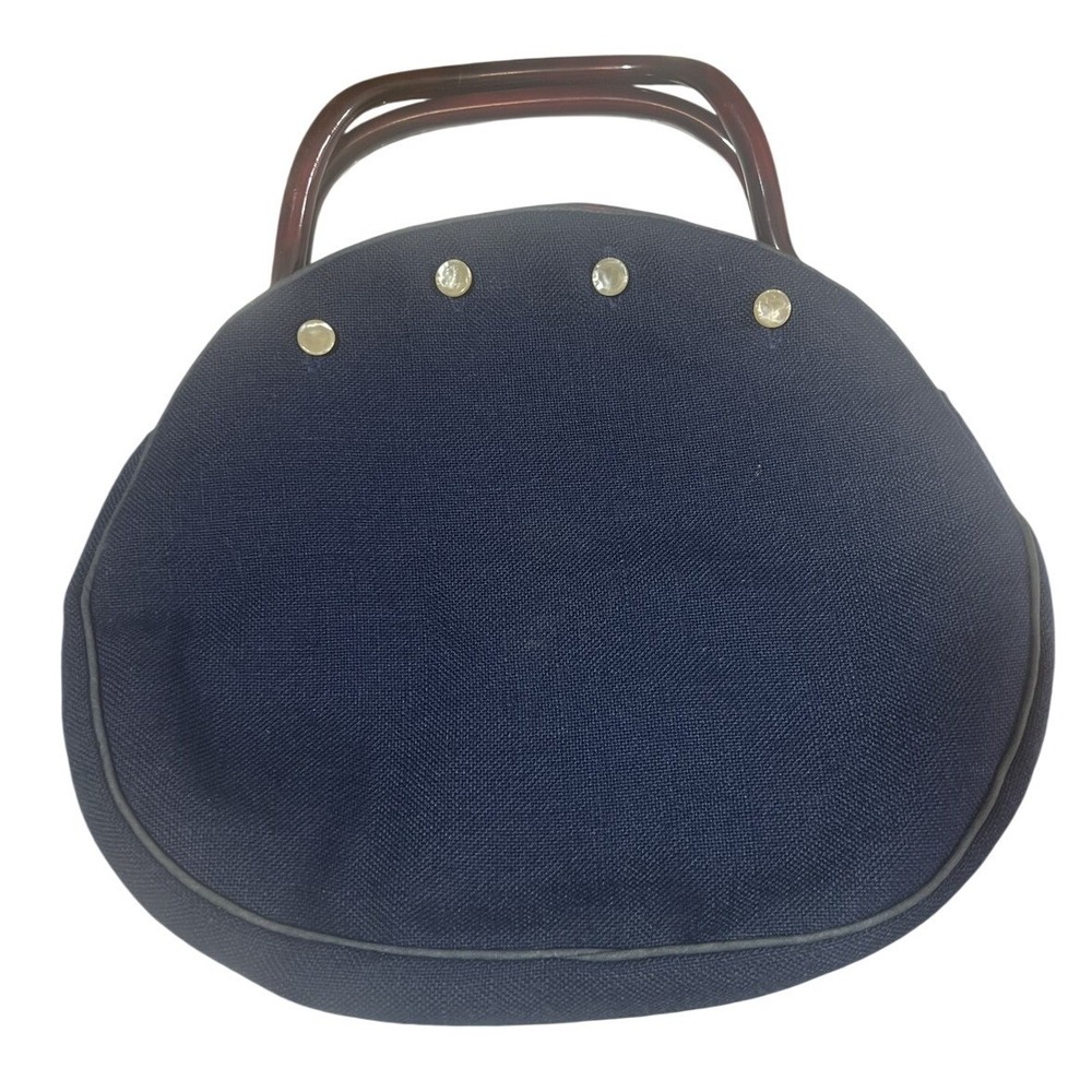 Vintage Banner House Asheville NC Navy Blue Fabric Top Handle Clutch Bag Purse